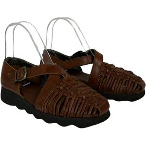 Aerosoles Brown Huarache Fisherman Sandals Size 5.5 B Buckle‎ Boho Braided Shoes